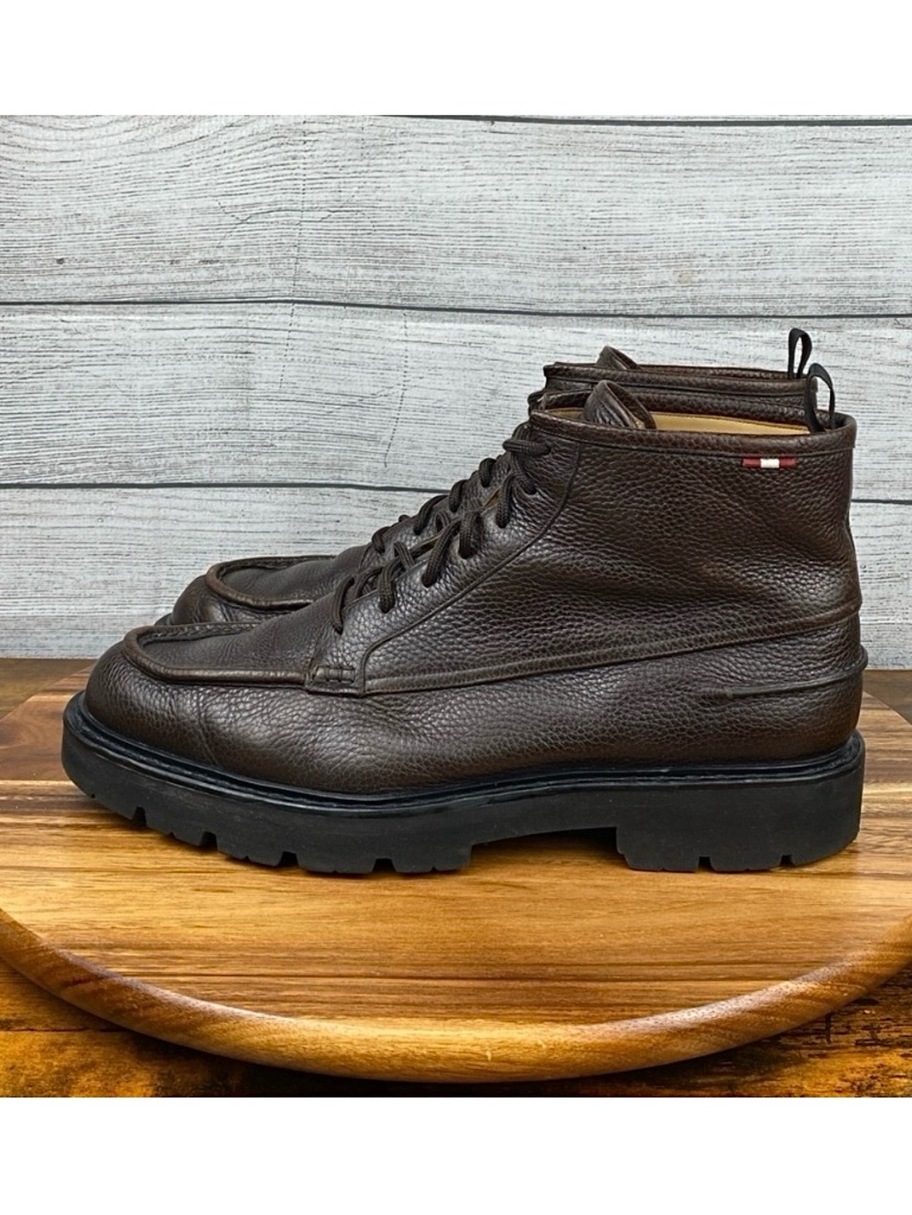Bally Lysius Brown Pebbled Leather Moc Toe Boots Men’s Shoe Size Size 12 D
